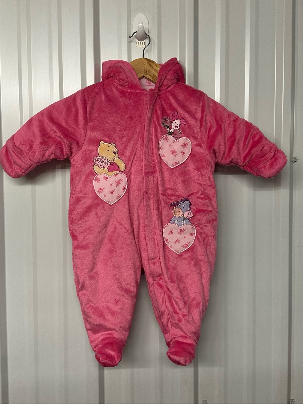 Vintage Disney Winnie the Pooh Pink Plush Baby Bunting Snowsuit Cozy Y2K